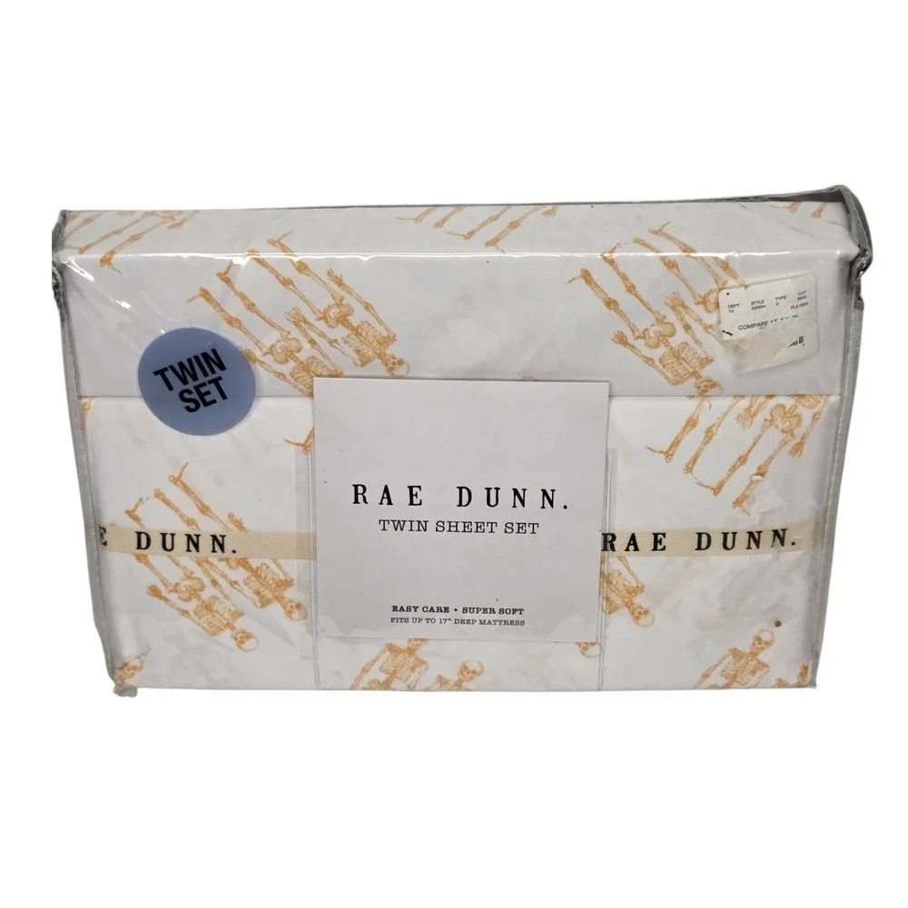 Rae Dunn Twin Sheet Set Halloween Orange Skeleton Together Forever New